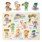 Puzzle incastru din lemn cu butoni - Activitati sportive