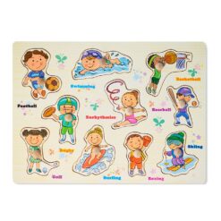 Puzzle incastru din lemn cu butoni - Activitati sportive