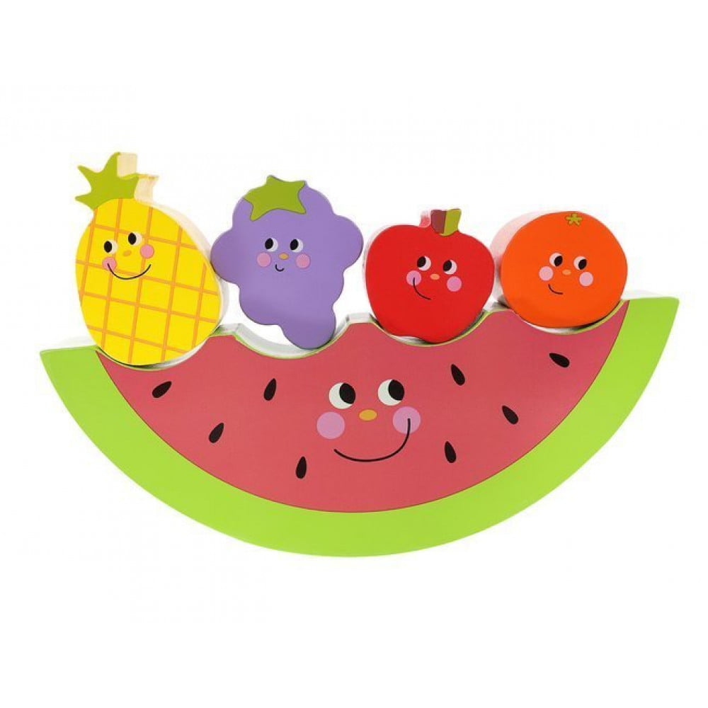 Joc de echilibru din lemn cu 13 fructe, multicolor
