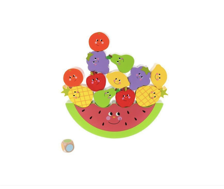 Joc de echilibru din lemn cu 13 fructe, multicolor