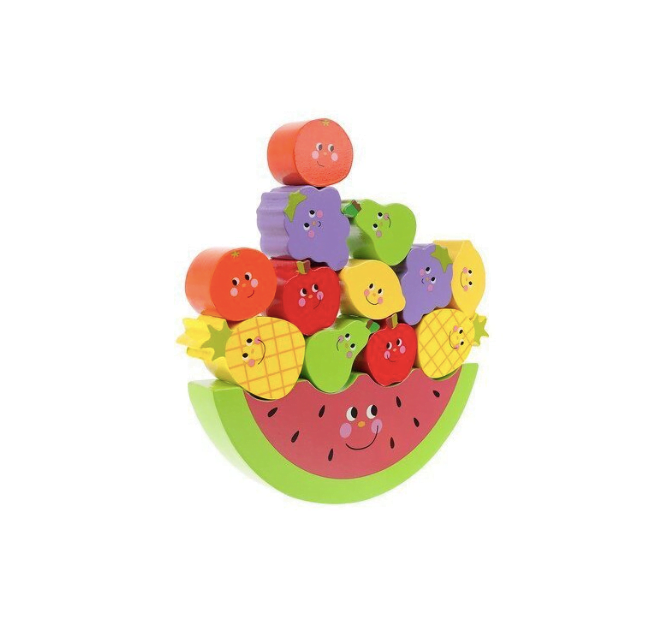 Joc de echilibru din lemn cu 13 fructe, multicolor