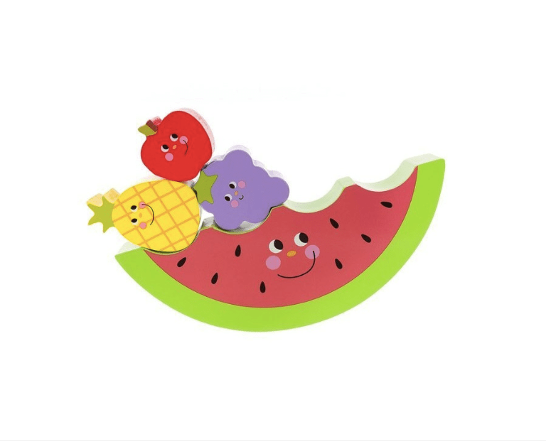 Joc de echilibru din lemn cu 13 fructe, multicolor