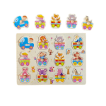 Puzzle incastru din lemn cu butoni si trenulet si animale, 12 piese