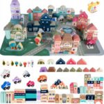 Set 115 Cuburi de constructie pastelate din lemn - Orasel, 3 ani