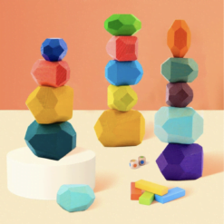 Joc creativ Montessori - echilibru, stivuire si culori, 16 piese