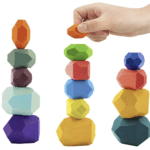 Joc creativ Montessori, echilibru, stivuire si culori, 16 piese, 3 ani