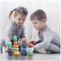 Joc creativ Montessori - echilibru, stivuire si culori, 16 piese