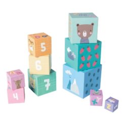 Turn cu 10 cuburi din carton - animale, cifre, vehicule si alfabet