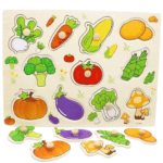 Puzzle Incastru din lemn cu butoni si 11 Legume