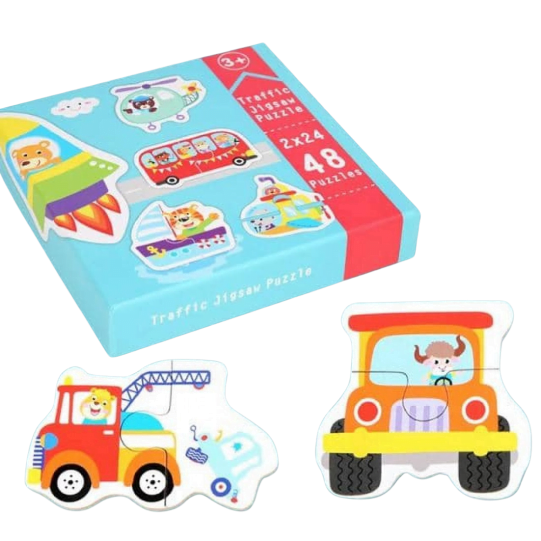 Puzzle din 2 piese pentru bebelusi - Mijloace de transport, 48 piese