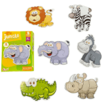 Set 6 puzzle-uri bebelusi din 2 sau 3 piese mari - Jungla, 18 luni