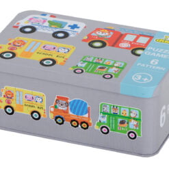 Set 6 puzzle-uri cu animale din Vehicule, in cutie metalica, 30 piese mari