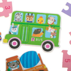 Set 6 puzzle-uri cu animale din Vehicule, in cutie metalica, 30 piese mari