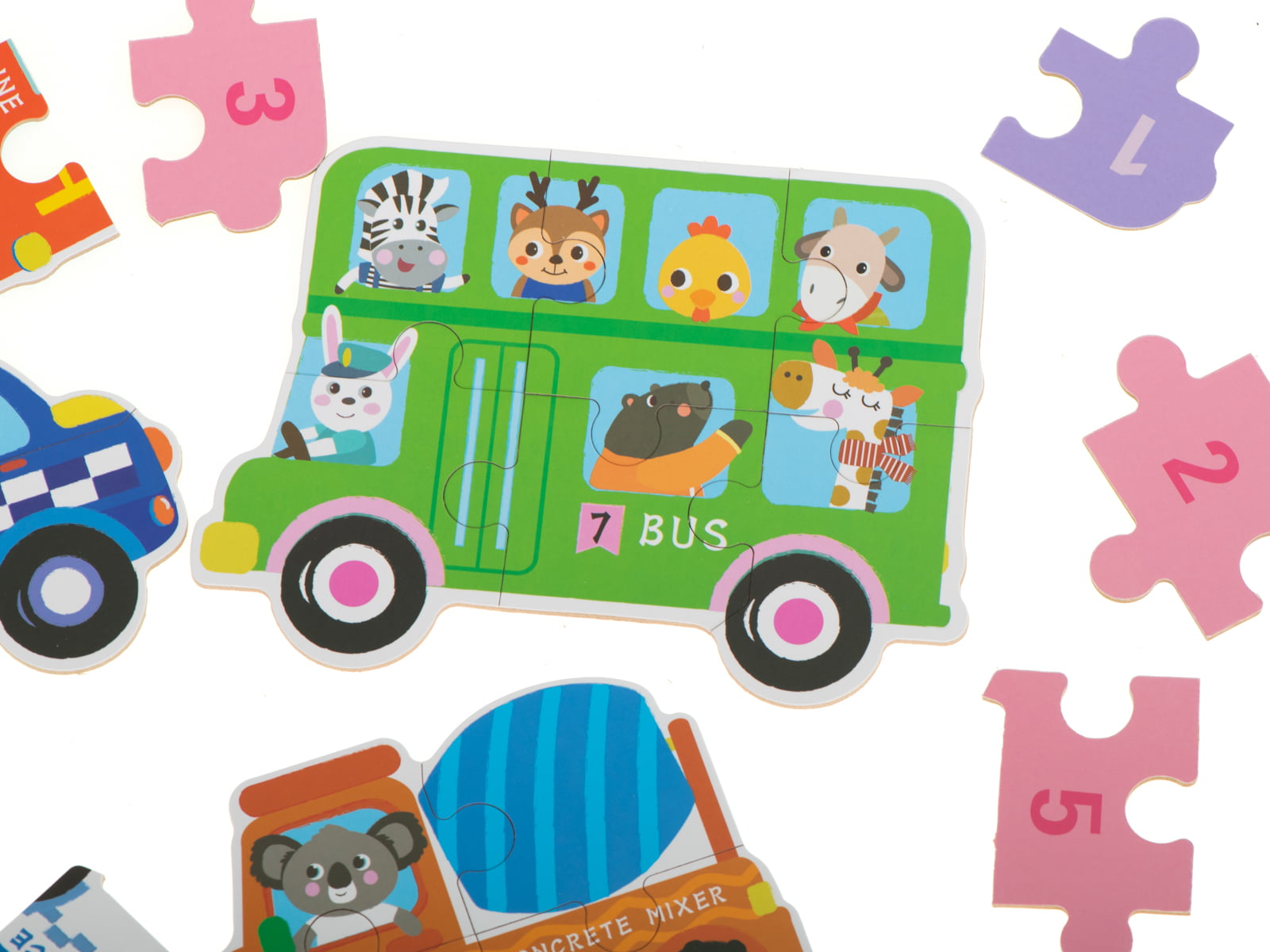 Set 6 puzzle-uri cu animale din Vehicule, in cutie metalica, 30 piese mari