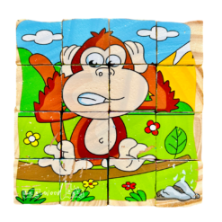 Set 6 puzzle cubic din lemn - Animale salbatice, 16 cuburi