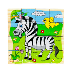 Set 6 puzzle cubic din lemn - Animale salbatice, 16 cuburi
