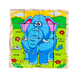 Set 6 puzzle cubic din lemn - Animale salbatice, 16 cuburi