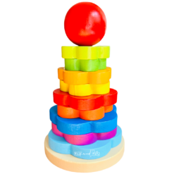 Turn Montessori din lemn - Curcubeu, cu 10 piese