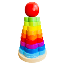 Turn Montessori din lemn - Curcubeu, cu 10 piese