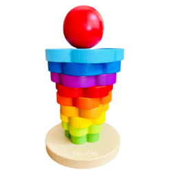 Turn Montessori din lemn - Curcubeu, cu 10 piese