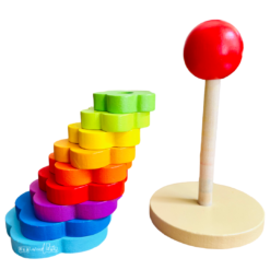 Turn Montessori din lemn - Curcubeu, cu 10 piese