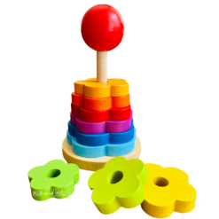 Turn Montessori din lemn - Curcubeu, cu 10 piese