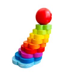 Turn Montessori din lemn - Curcubeu, cu 10 piese