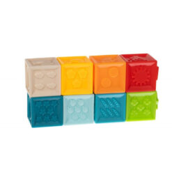 Set 20 cuburi pentru bebelusi, din silicon, cu texturi, animale si cifre