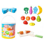 Galetusa cu fructe si legume de feliat din lemn, cu scai, 14 accesorii