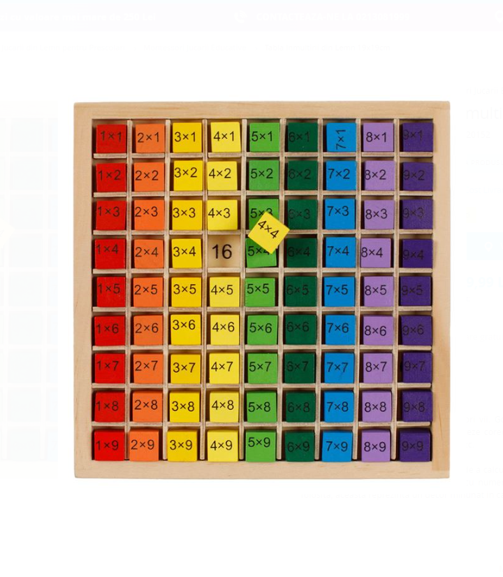Joc educativ din lemn cu numere-Tabla Inmultirii, 81 piese