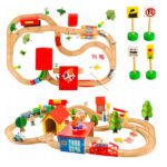 Orasel cu circuit auto, feroviar si heliport, jucarie educativa din lemn