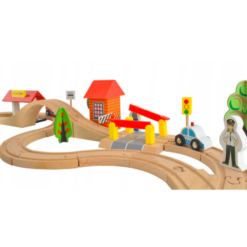 Orasel cu circuit auto, feroviar si heliport, jucarie educativa din lemn