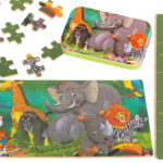 Puzzle educativ in cutie metalica cu 60 de piese - Animale salbatice