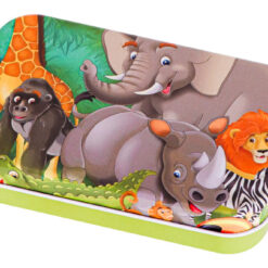 Puzzle educativ in cutie metalica cu 60 de piese - Animale salbatice