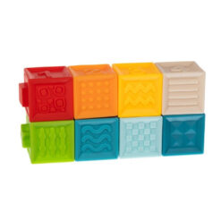 Set 20 cuburi pentru bebelusi, din silicon, cu texturi, animale si cifre