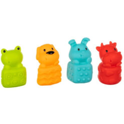 Set 20 cuburi pentru bebelusi, din silicon, cu texturi, animale si cifre