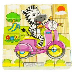 Set 6 puzzle cubic din lemn - Animale, 16 cuburi