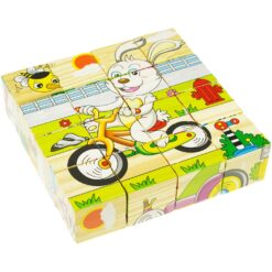 Set 6 puzzle cubic din lemn - Animale, 16 cuburi