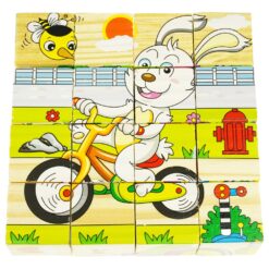 Set 6 puzzle cubic din lemn - Animale, 16 cuburi