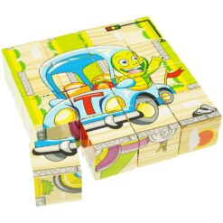 Set 6 puzzle cubic din lemn - Animale, 16 cuburi