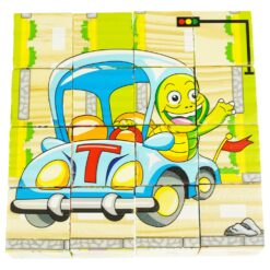 Set 6 puzzle cubic din lemn - Animale, 16 cuburi