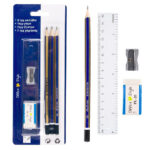 Set de 6 creioane cu rigla, radiera si ascutitoare