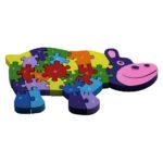Puzzle 3D din lemn cu Numere si Alfabet - Hipopotam