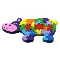 Puzzle 3D din lemn cu Numere si Alfabet - Hipopotam