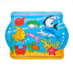 Puzzle educativ din lemn cu animale marine(9 piese) 17,8x23,8 cm