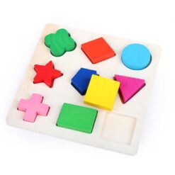 Puzzle incastru din lemn cu Forme geometrice, 9 piese