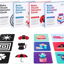 Set 16 carduri stimulare vizuala bebe, cartonase cu imagini, interactive, 3-6 luni