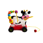 Joc Montessori 2 in 1 - Labirint cu margele si jucarie de tras, Vacuta