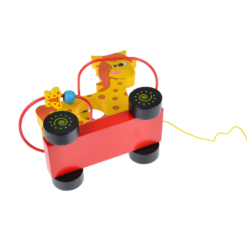 Joc Montessori 2 in 1 - Labirint cu margele si jucarie de tras, girafa