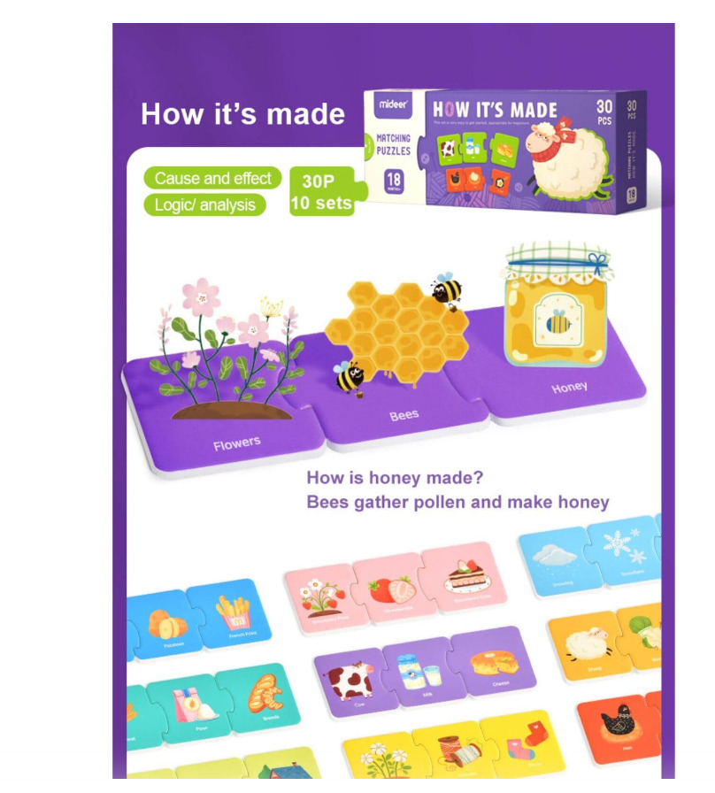 Set Puzzle de asociere cu 3 piese, Mideer